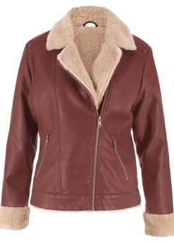 bonprix Bekleidung·Hosen|Jacken & Mäntel^Lederimitat-Jacke, gefüttert kaffeebraun