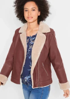bonprix Bekleidung·Hosen|Jacken & Mäntel^Lederimitat-Jacke, gefüttert kaffeebraun