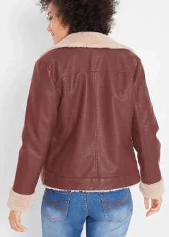 bonprix Bekleidung·Hosen|Jacken & Mäntel^Lederimitat-Jacke, gefüttert kaffeebraun
