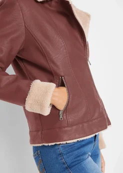 bonprix Bekleidung·Hosen|Jacken & Mäntel^Lederimitat-Jacke, gefüttert kaffeebraun