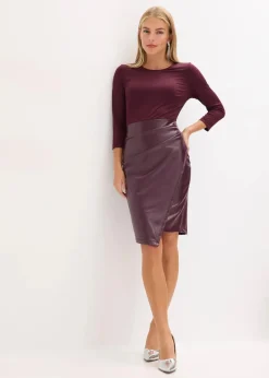 bonprix Bekleidung·Pullover & Strickjacken|Kleider^Lederimitat-Kleid mit Jersey-Oberteil weinrot