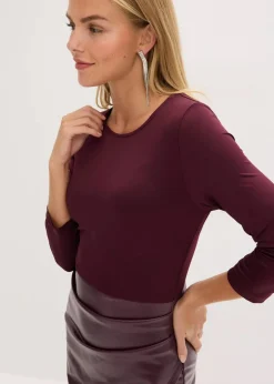 bonprix Bekleidung·Pullover & Strickjacken|Kleider^Lederimitat-Kleid mit Jersey-Oberteil weinrot