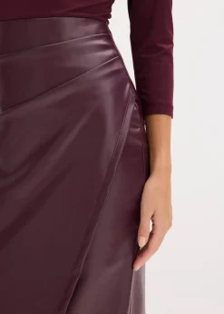 bonprix Bekleidung·Pullover & Strickjacken|Kleider^Lederimitat-Kleid mit Jersey-Oberteil weinrot