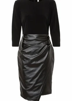 bonprix Kleider|Bekleidung·Pullover & Strickjacken^Lederimitat-Kleid mit Jersey-Oberteil schwarz