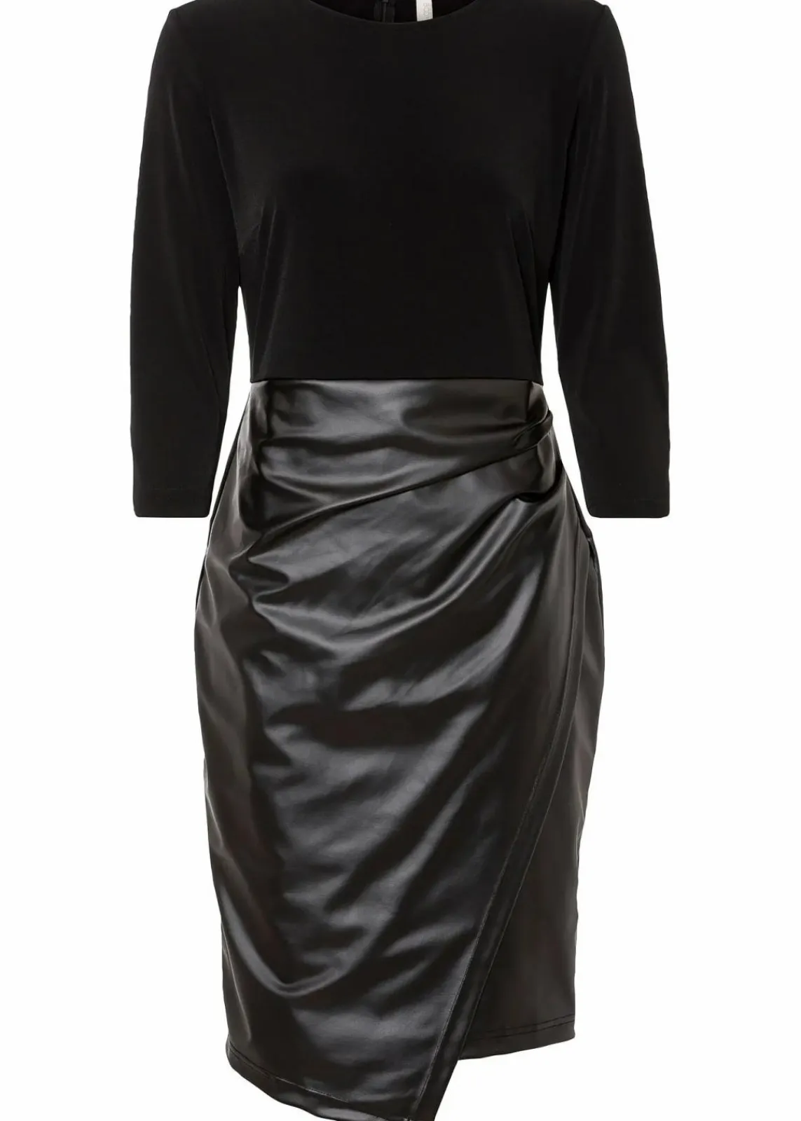 bonprix Kleider|Bekleidung·Pullover & Strickjacken^Lederimitat-Kleid mit Jersey-Oberteil schwarz