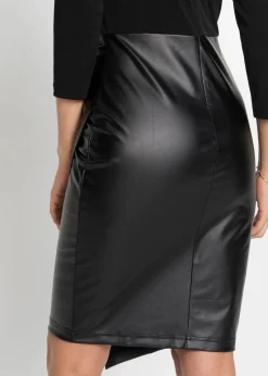 bonprix Kleider|Bekleidung·Pullover & Strickjacken^Lederimitat-Kleid mit Jersey-Oberteil schwarz