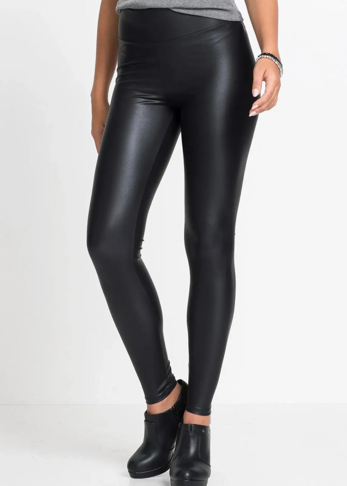 bonprix Kurzgrößen|Bekleidung·Kleider^Lederimitat-Leggings mit Beschichtung schwarz
