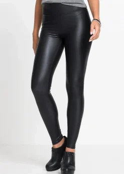 bonprix Hosen|Kurzgrößen^Lederimitat-Leggings mit Beschichtung schwarz