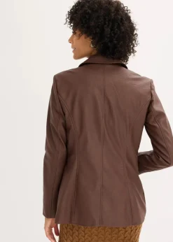 bonprix Bekleidung·Hosen|Jacken & Mäntel^Lederimitat-Longblazer braun