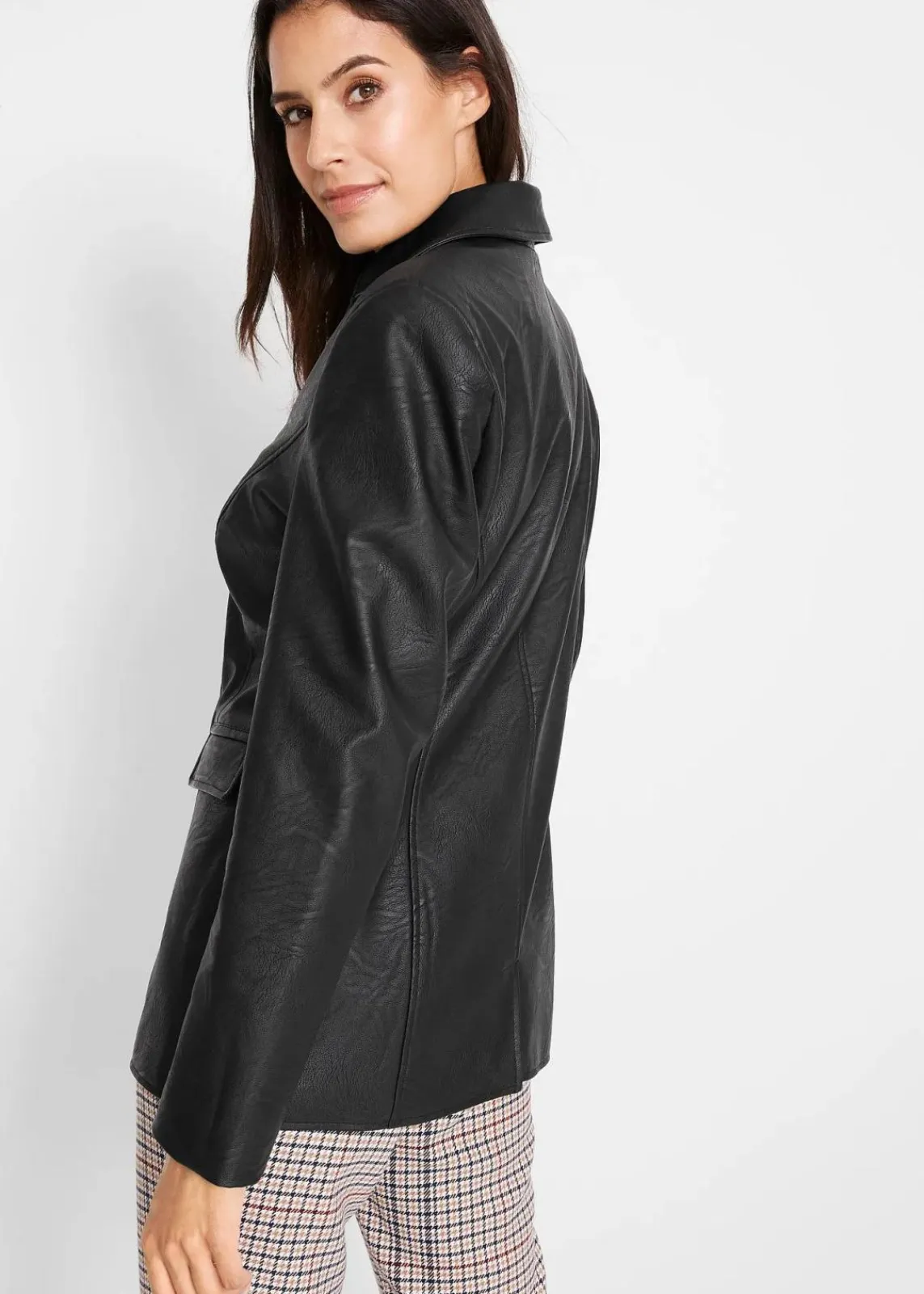 bonprix Jacken & Mäntel|Bekleidung·Hosen^Lederimitat-Longblazer schwarz