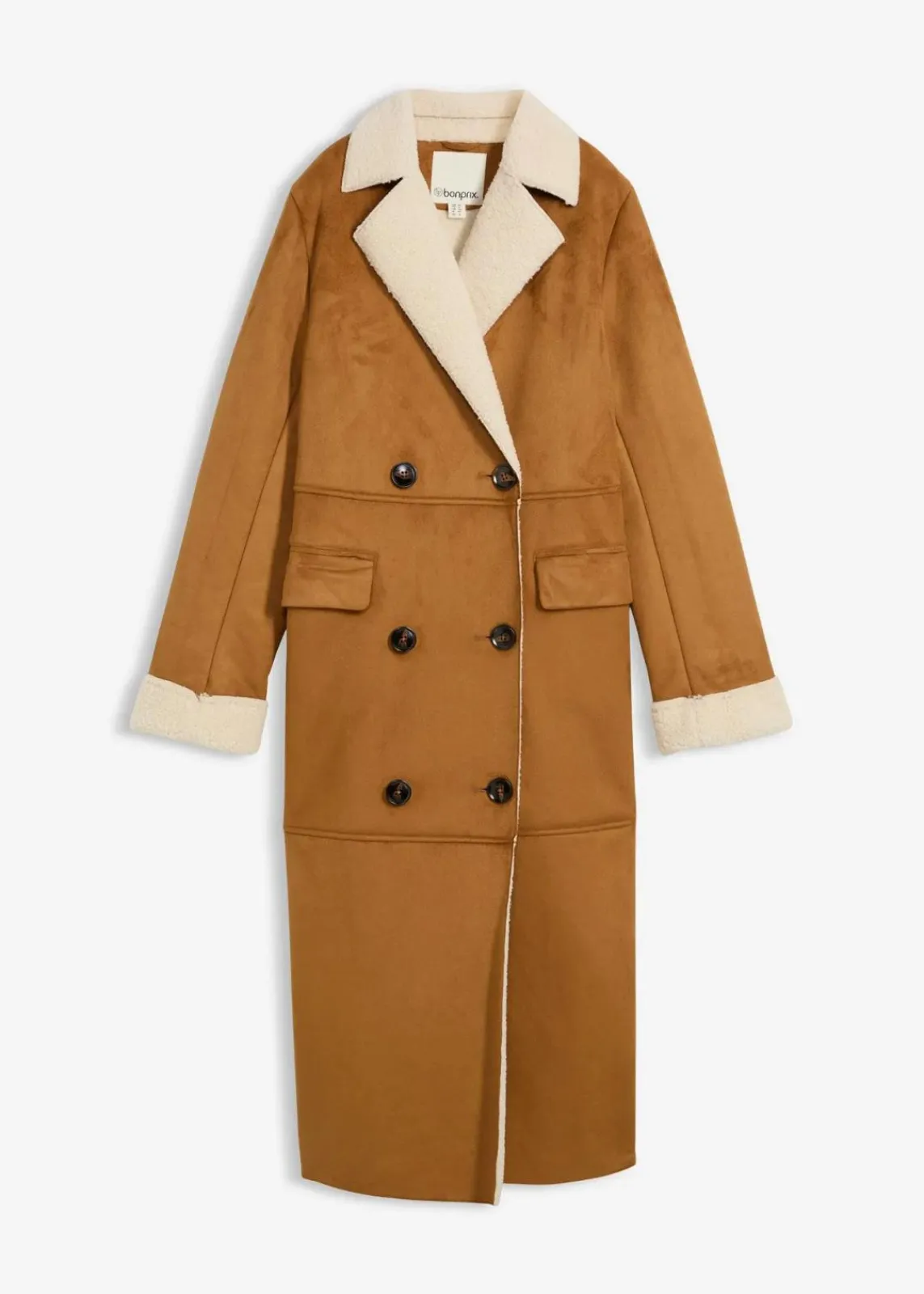 bonprix Bekleidung·Hosen|Jacken & Mäntel^Lederimitat-Mantel mit Teddy warm gefüttert cognac braun/naturbeige