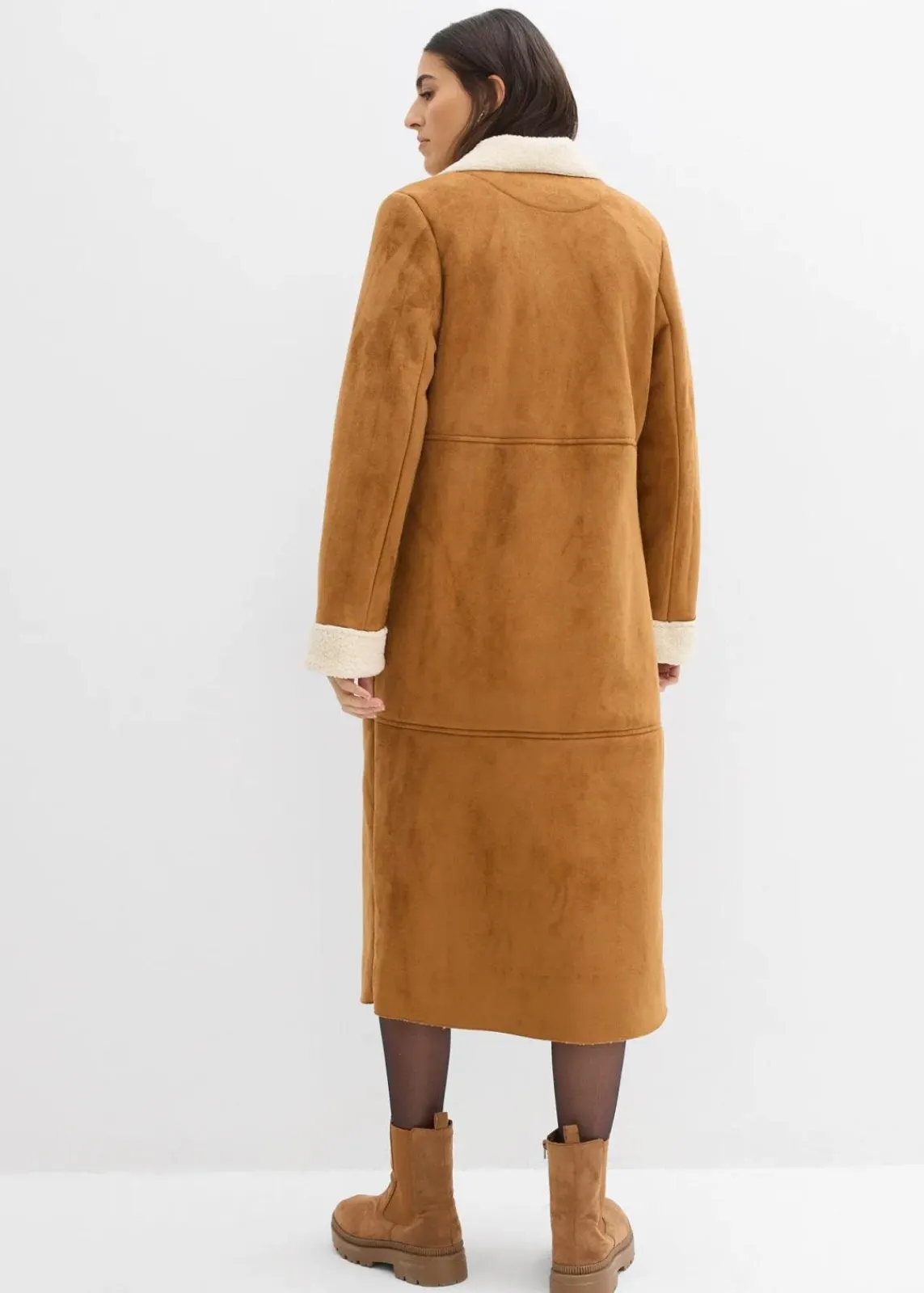 bonprix Bekleidung·Hosen|Jacken & Mäntel^Lederimitat-Mantel mit Teddy warm gefüttert cognac braun/naturbeige