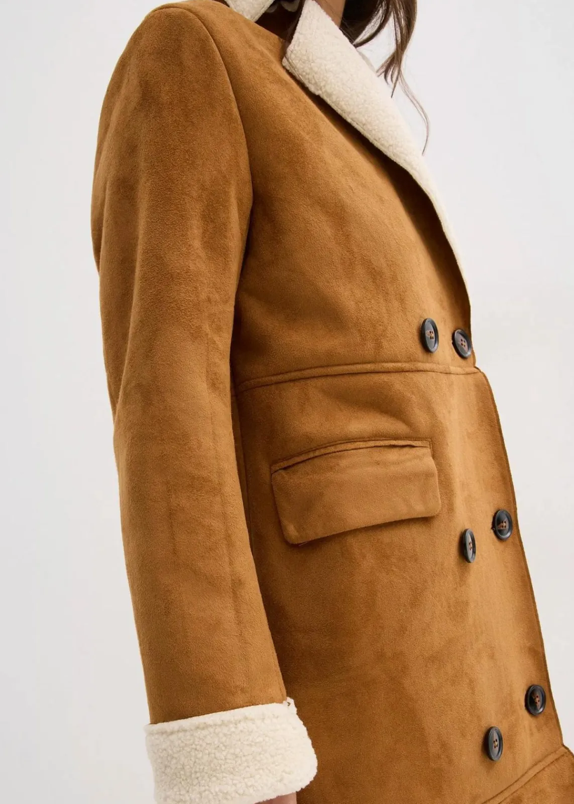 bonprix Bekleidung·Hosen|Jacken & Mäntel^Lederimitat-Mantel mit Teddy warm gefüttert cognac braun/naturbeige