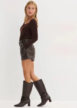 bonprix Hosen|Shorts^Lederimitat-Shorts mit Gürtel dunkelbraun