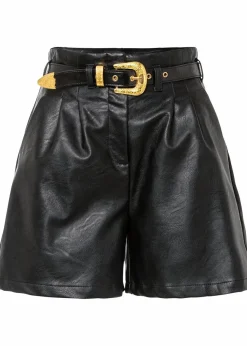bonprix Shorts|Hosen^Lederimitat-Shorts mit Gürtel schwarz