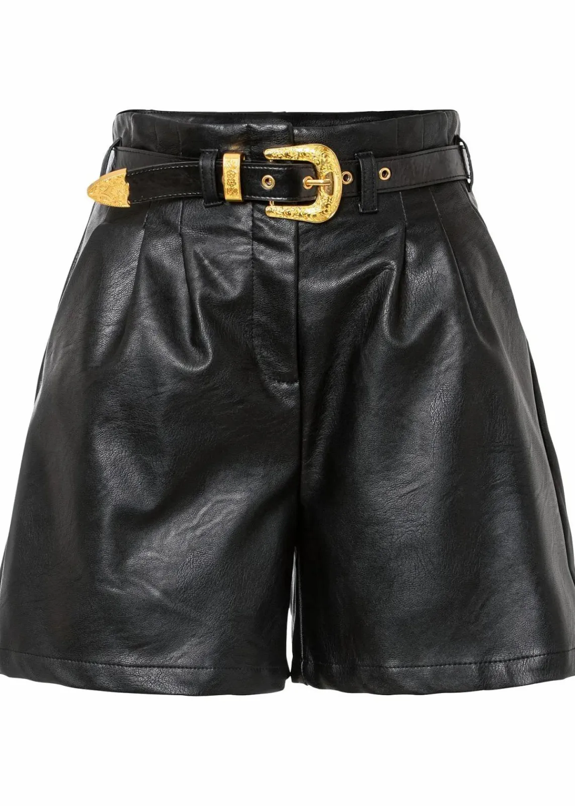bonprix Shorts|Hosen^Lederimitat-Shorts mit Gürtel schwarz