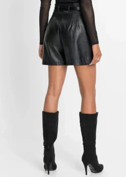 bonprix Shorts|Hosen^Lederimitat-Shorts mit Gürtel schwarz