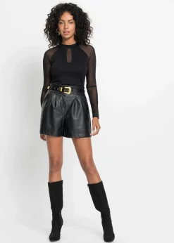 bonprix Shorts|Hosen^Lederimitat-Shorts mit Gürtel schwarz