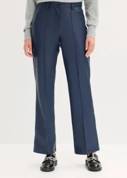 bonprix Bekleidung·Kleider|Hosen^Lederimitat-straight Leg Hose mit Biese dunkelblau