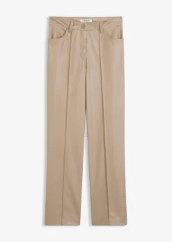 bonprix Hosen|Bekleidung·Kleider^Lederimitat-straight Leg Hose mit Biese taupe