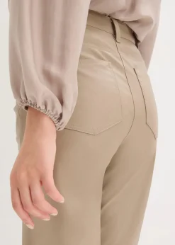 bonprix Hosen|Bekleidung·Kleider^Lederimitat-straight Leg Hose mit Biese taupe