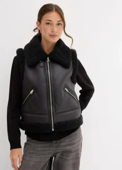 bonprix Nachhaltigere Materialien|Jacken & Mäntel^Lederimitat-Weste schwarz