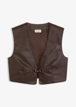 bonprix Jacken & Mäntel^Lederimitat-Weste im Used-Look dunkelbraun