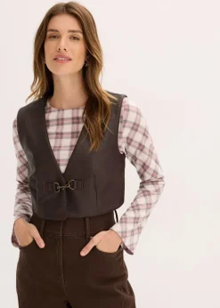 bonprix Jacken & Mäntel^Lederimitat-Weste im Used-Look dunkelbraun