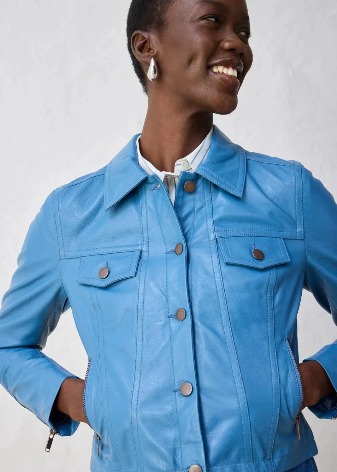 bonprix Premium|Jacken & Mäntel^Lederjacke aus Lammnappa wellenblau