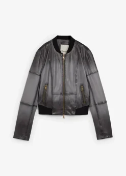 bonprix Bekleidung·Hosen|Jacken & Mäntel^Lederjacke aus Lammnappa grau/schwarz