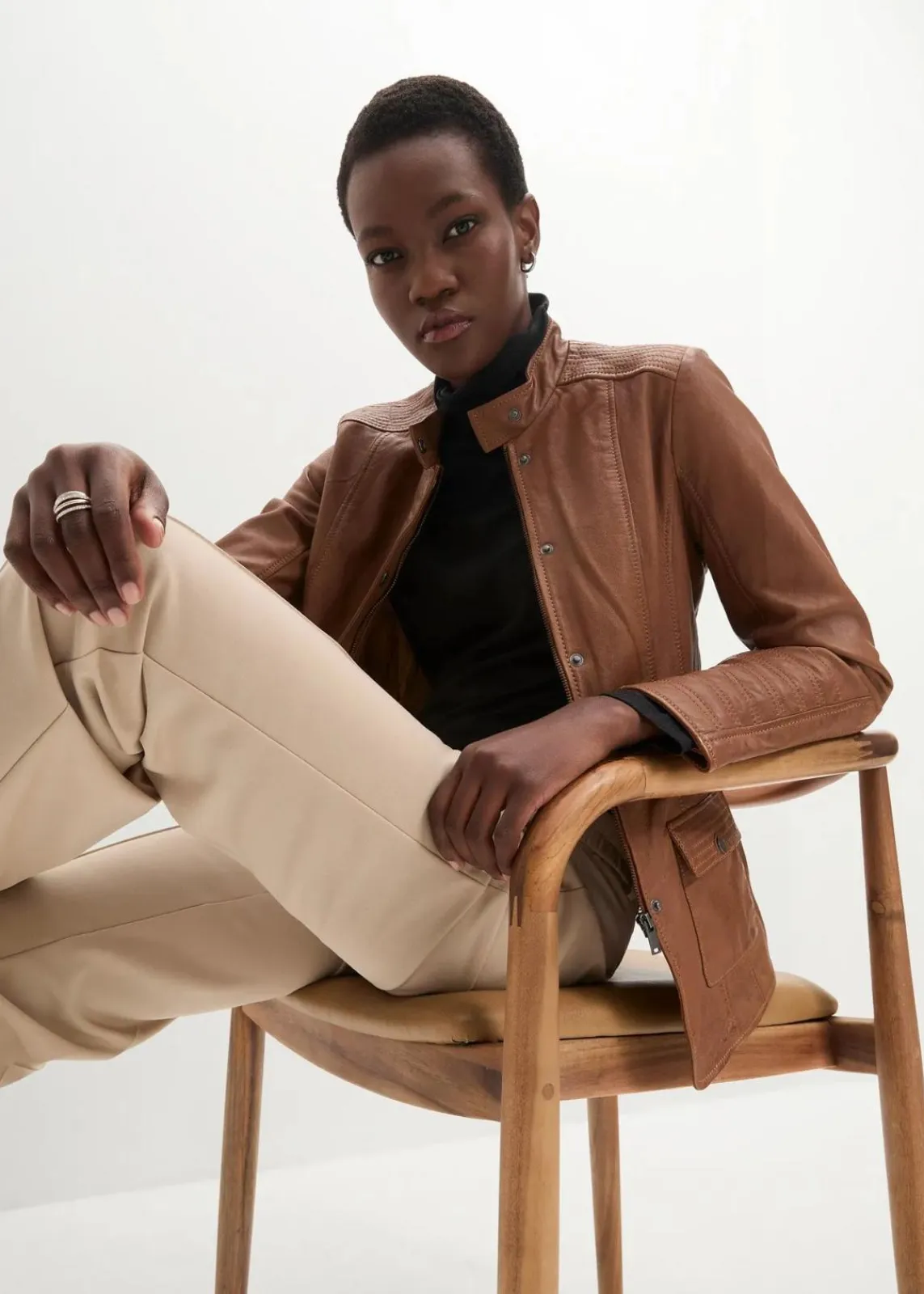 bonprix Premium|Nachhaltigere Materialien^Lederjacke aus Lammnappa cognac