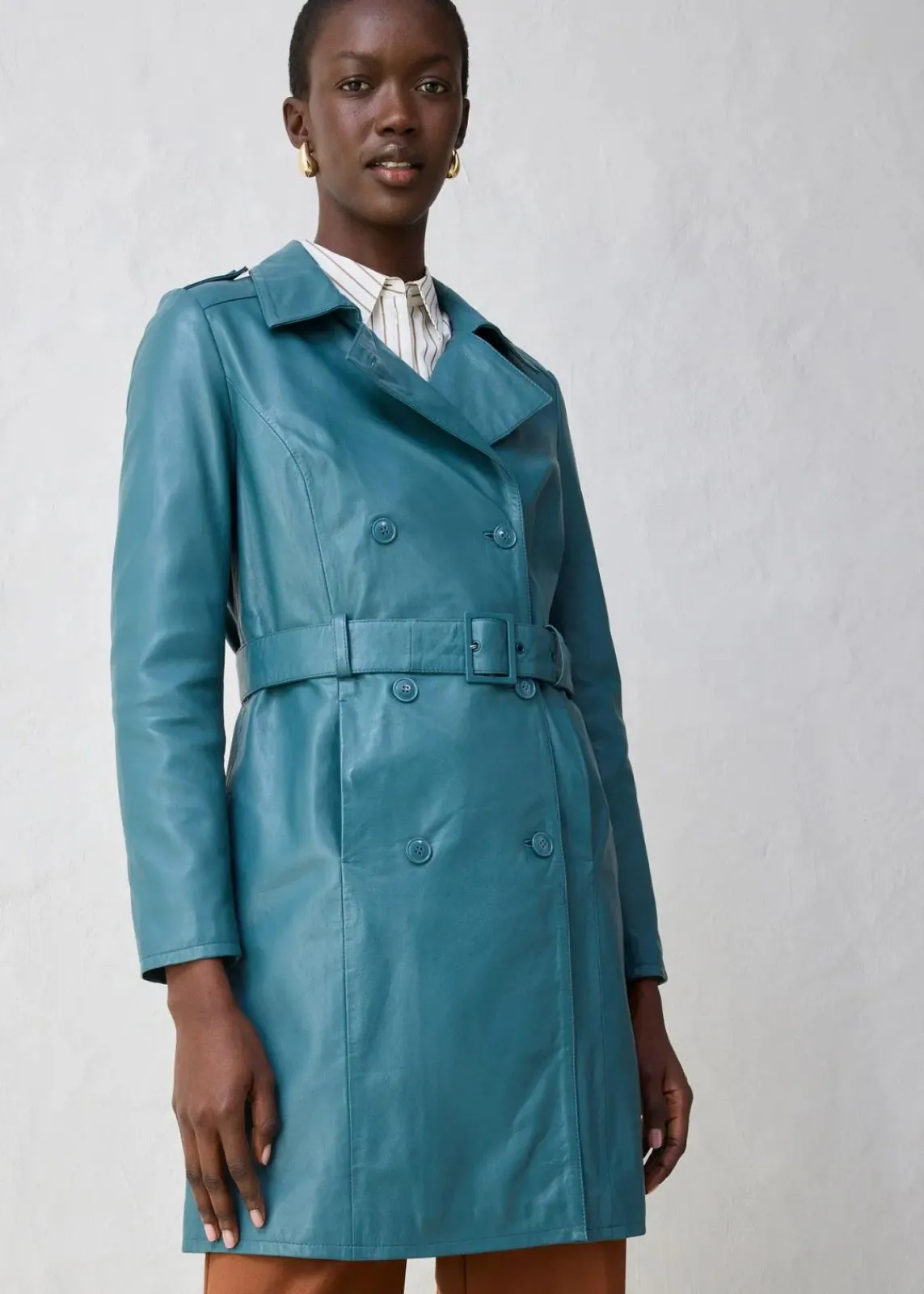 bonprix Bekleidung·Hosen|Premium^Leder-Trenchcoat aus Lammnappa pfeffergrün