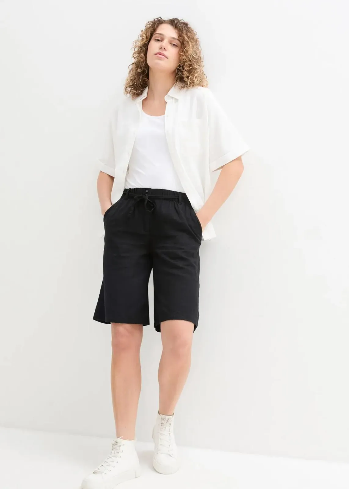 bonprix Bekleidung·Outdoorbekleidung|Bekleidung·Kleider^Legere Bermuda mit Leinen schwarz