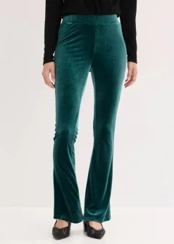 bonprix Hosen^Leggings aus softem Samt tiefgrün