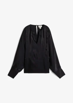 bonprix Bekleidung·Jacken & Mäntel|Blusen & Tuniken^Leicht glänzendes Blusenshirt aus Viskose-Mix schwarz