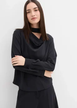 bonprix Bekleidung·Jacken & Mäntel|Blusen & Tuniken^Leicht glänzendes Blusenshirt schwarz