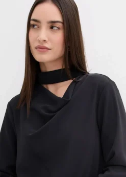 bonprix Bekleidung·Jacken & Mäntel|Blusen & Tuniken^Leicht glänzendes Blusenshirt schwarz