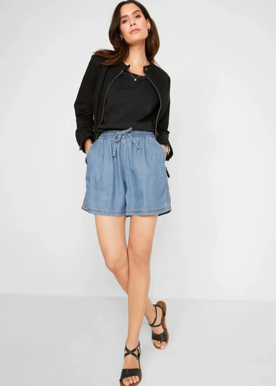 bonprix Bekleidung·Outdoorbekleidung|Shorts^Leichte Denim Shorts mit Leinen hellblau denim