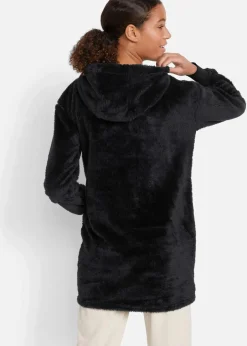 bonprix Wäsche·Homewear|Bekleidung·Strickmode^Leichte Loungewear Kuschel-Long-Fleecejacke mit Kapuze schwarz