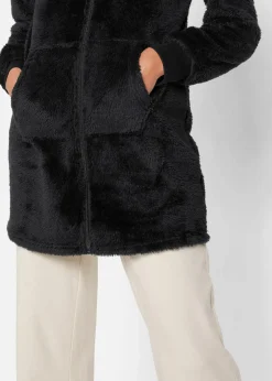 bonprix Wäsche·Homewear|Bekleidung·Strickmode^Leichte Loungewear Kuschel-Long-Fleecejacke mit Kapuze schwarz