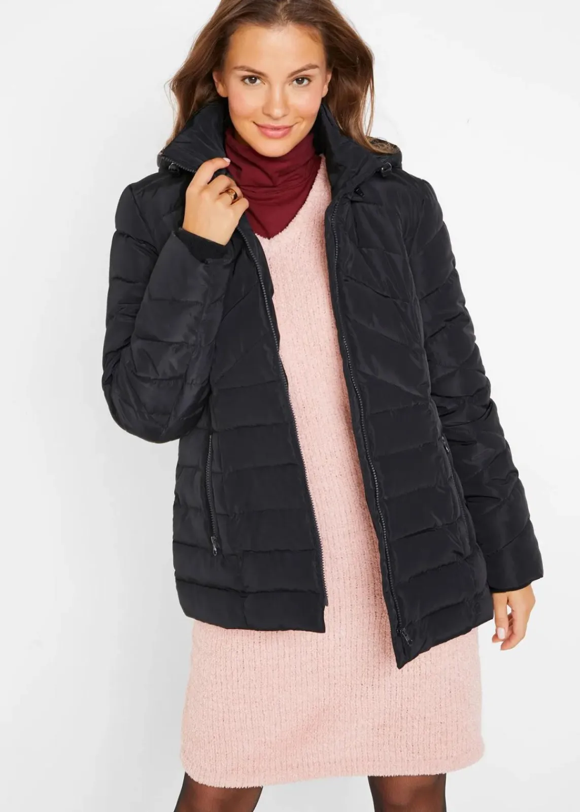 bonprix Bekleidung·Hosen|Jacken & Mäntel^Leichte Steppjacke mit abnehmbarer Kapuze schwarz