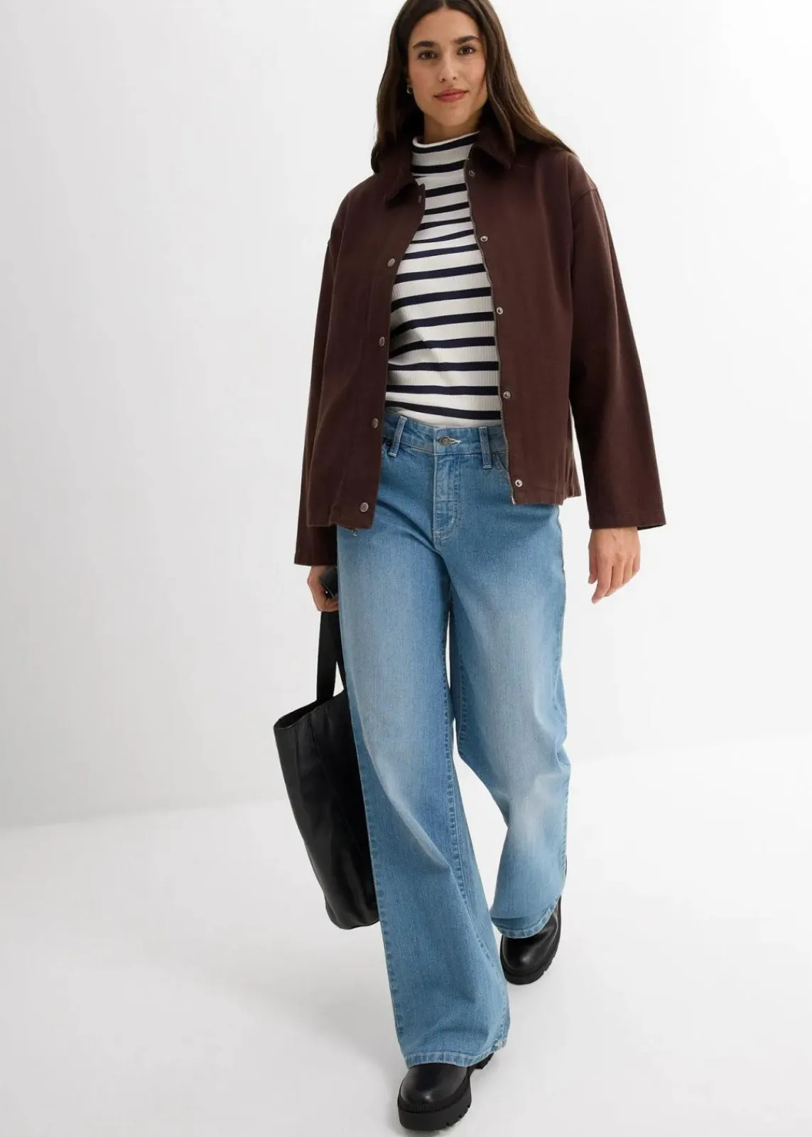 bonprix Bekleidung·Hosen|Jacken & Mäntel^leichte Twill-Jacke mit Cordkragen dunkelbraun
