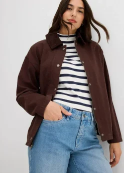 bonprix Bekleidung·Hosen|Jacken & Mäntel^leichte Twill-Jacke mit Cordkragen dunkelbraun