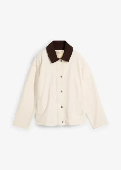 bonprix Jacken & Mäntel|Bekleidung·Hosen^leichte Twill-Jacke mit Cordkragen naturbeige