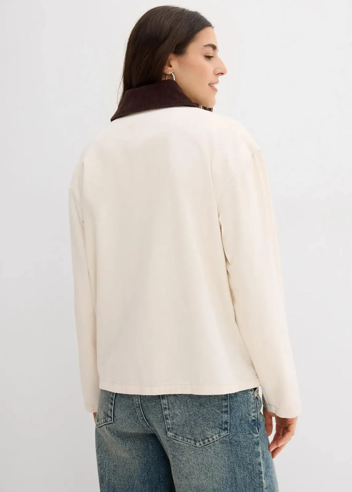 bonprix Jacken & Mäntel|Bekleidung·Hosen^leichte Twill-Jacke mit Cordkragen naturbeige