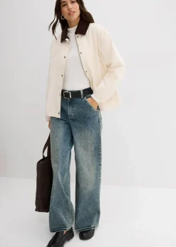 bonprix Jacken & Mäntel|Bekleidung·Hosen^leichte Twill-Jacke mit Cordkragen naturbeige