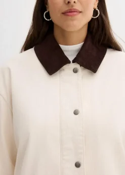 bonprix Jacken & Mäntel|Bekleidung·Hosen^leichte Twill-Jacke mit Cordkragen naturbeige