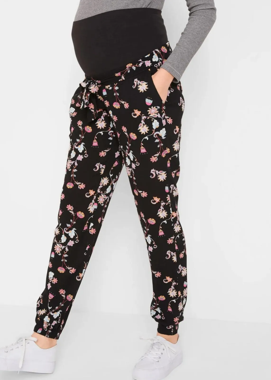 bonprix Umstandsmode^Leichte Umstandshose aus Viskose, Loose Fit schwarz bedruckt