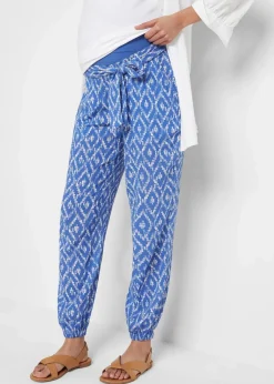 bonprix Bekleidung·Blazer|Umstandsmode^Leichte Umstandshose aus Viskose, Loose Fit edelsteinblau/weiss graphisch