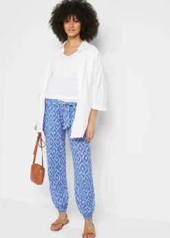 bonprix Bekleidung·Blazer|Umstandsmode^Leichte Umstandshose aus Viskose, Loose Fit edelsteinblau/weiss graphisch
